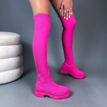 Fuchsiové nasúvacie vysoké čižmy-275579-05