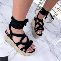 Čierne šnurovacie sandále na platforme-237674-05