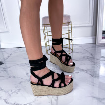 Čierne šnurovacie sandále na platforme-237674-05