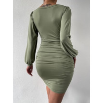 Olivové mini šaty s dlhým rukávom-270858-06