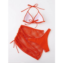 Oranžové push-up dvojdielne plavky s plážovou sukňou-270864-014