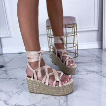 Béžové šnurovacie sandále na platforme-237667-03