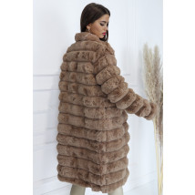 Svetlo hnedý dlhý kožušinový kabát-278556-02