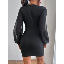 Čierne mini šaty s dlhým rukávom-271430-06