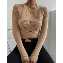 Hnedý krátky pletený sveter-297403-03