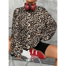 Hnedá oversize mikina s leoparím vzorom-308414-03