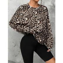 Hnedá oversize mikina s leoparím vzorom-308414-03