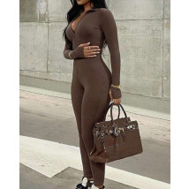 Hnedý vrúbkovaný overál-297394-01