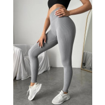 Sivé vrúbkované legíny s vysokým pasom-281578-08