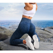 Modré push-up striekané legíny s vysokým pasom-281598-038