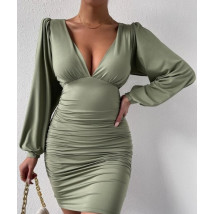 Olivové mini šaty s dlhým rukávom-270858-06