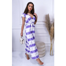 Bielo-fialové dlhé vzorované šaty-211246-07