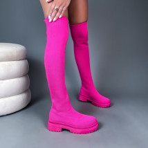 Fuchsiové nasúvacie vysoké čižmy-275579-05