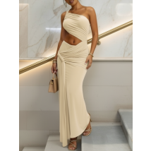 Béžové asymetrické dlhé šaty-325990-01