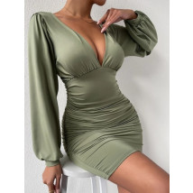 Olivové mini šaty s dlhým rukávom-270858-06