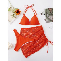 Oranžové push-up dvojdielne plavky s plážovou sukňou-270864-014