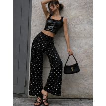 Čierne široké bodkované nohavice-326644-02