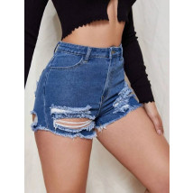 Tmavomodré potrhané rifľové kraťasy-288107-03