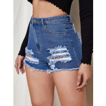 Tmavomodré potrhané rifľové kraťasy-288107-03