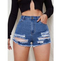 Tmavomodré potrhané rifľové kraťasy-288107-03