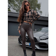 Hnedé zateplené koženkové legíny-322463-04