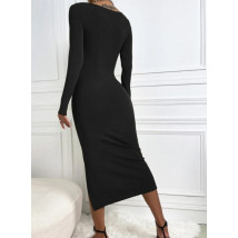 Čierne vrúbkované dlhé šaty-292511-04