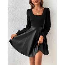 Čierne šaty s koženkovou sukňou-297300-02