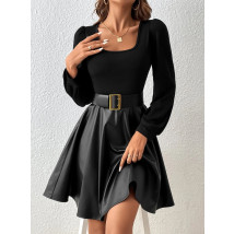 Čierne šaty s koženkovou sukňou-297300-02