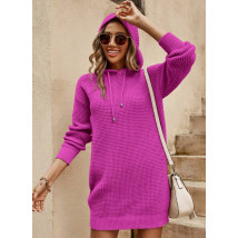 Fuchsiové pletené šaty s kapucňou-308914-06