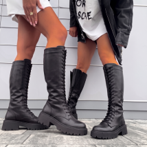 Čierne šnurovacie vysoké čižmy-330248-015