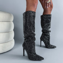 Čierne vysoké čižmy s kamienkami-324522-07