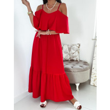 Červené elegantné dlhé šaty s volánom-269614-01