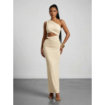 Béžové asymetrické dlhé šaty-326214-01