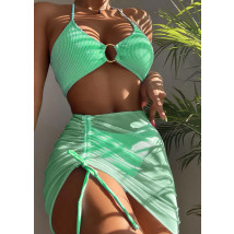 Zelené štrukturované dvojdielne plavky s plážovou sukňou-270305-01
