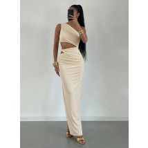 Béžové asymetrické dlhé šaty-326214-01