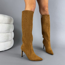 Hnedé semišové vysoké čižmy-323600-02