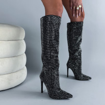 Čierne vysoké čižmy s kamienkami-324522-07