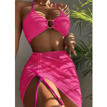 Ružové štrukturované dvojdielne plavky s plážovou sukňou-270422-09