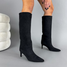 Čierne semišové vysoké čižmy-323614-011