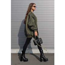 Tmavozelená oversize krátka bombera-277574-02