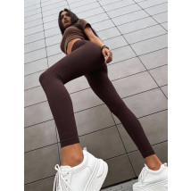 Čokoládovohnedé vrúbkované legíny-325504-05