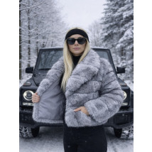 Sivo-čierny kožušinový kabát-324970-01