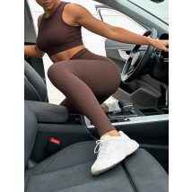 Tmavohnedé vrúbkované push-up legíny-324638-05
