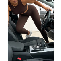 Tmavohnedé vrúbkované push-up legíny-324638-05