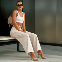 Béžové široké nohavice s opaskom-326098-014