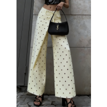 Smotanové široké bodkované nohavice-326643-02