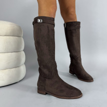 Tmavohnedé semišové vysoké čižmy-323888-01