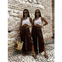 Tmavohnedé saténové nohavice-327053-02