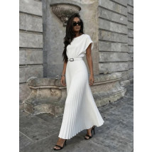 Biele šaty s plisovanou sukňou a opaskom-327127-01