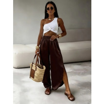 Tmavohnedé saténové nohavice-327053-02